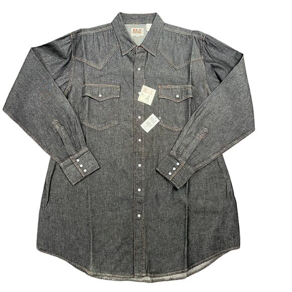 Vintage ELY Cattleman Black Denim Pearl Button Snap Western Shirt XL TALL NWT - Picture 1 of 8